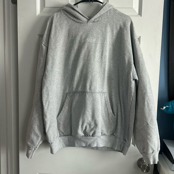 APTHCRY Logo Heavyweight Hoodie Streetwear Gray Size L - Picture 1 of 5